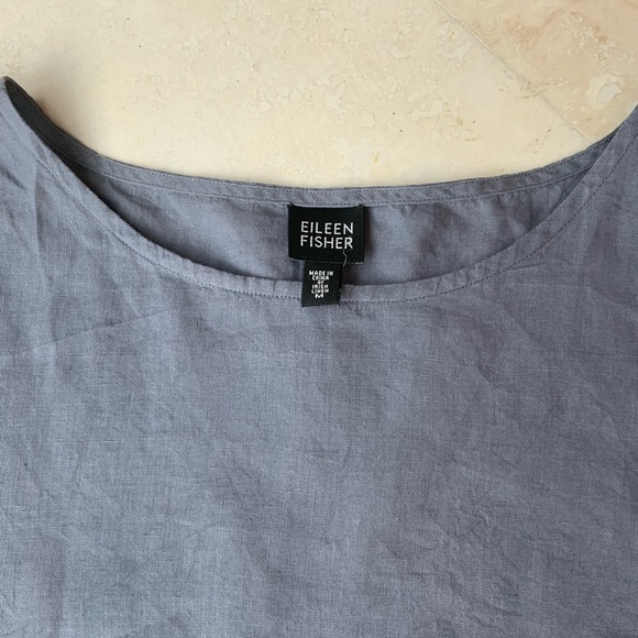 Eileen Fisher Slate Blue Irish LINEN Scoop Neck Tank Top Sz Medium - Picture 5 of 6